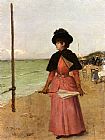 Famous Elegant Paintings - An Elegant Lady On The Beach